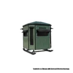 Redneck hunting blind with dark green exterior.