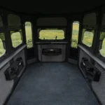 Interior of Redneck hunting blind with gun carrier, windows, carpet, sound treated walls, and storage space.