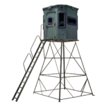 Titan elevated hunting blind with dark green exterior