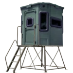 Titan elevated hunting blind with dark green exterior