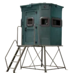 Titan elevated hunting blind with dark green exterior