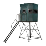 Titan elevated hunting blind with dark green exterior