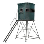 Titan elevated hunting blind with dark green exterior