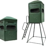 Redneck solo hunting blind elevated in dark green.