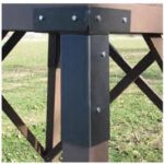 Metal corner brackets on hunting blind.