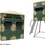 Redneck twin hunting blind elevated in camouflage.