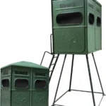 Redneck twin hunting blind elevated in dark green.