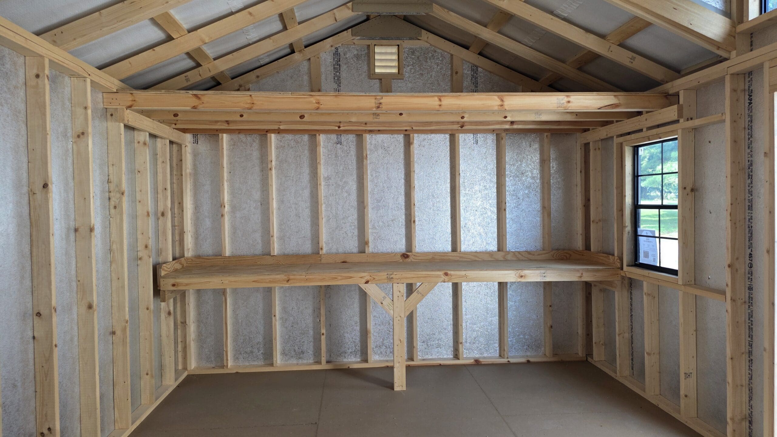 shed interior with workbench